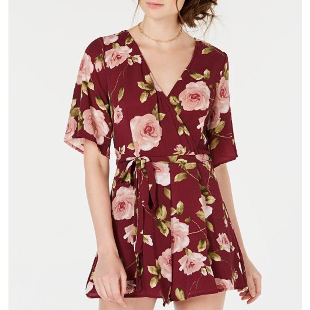 Trixxi: Print Surplice Pink Floral Romper✨